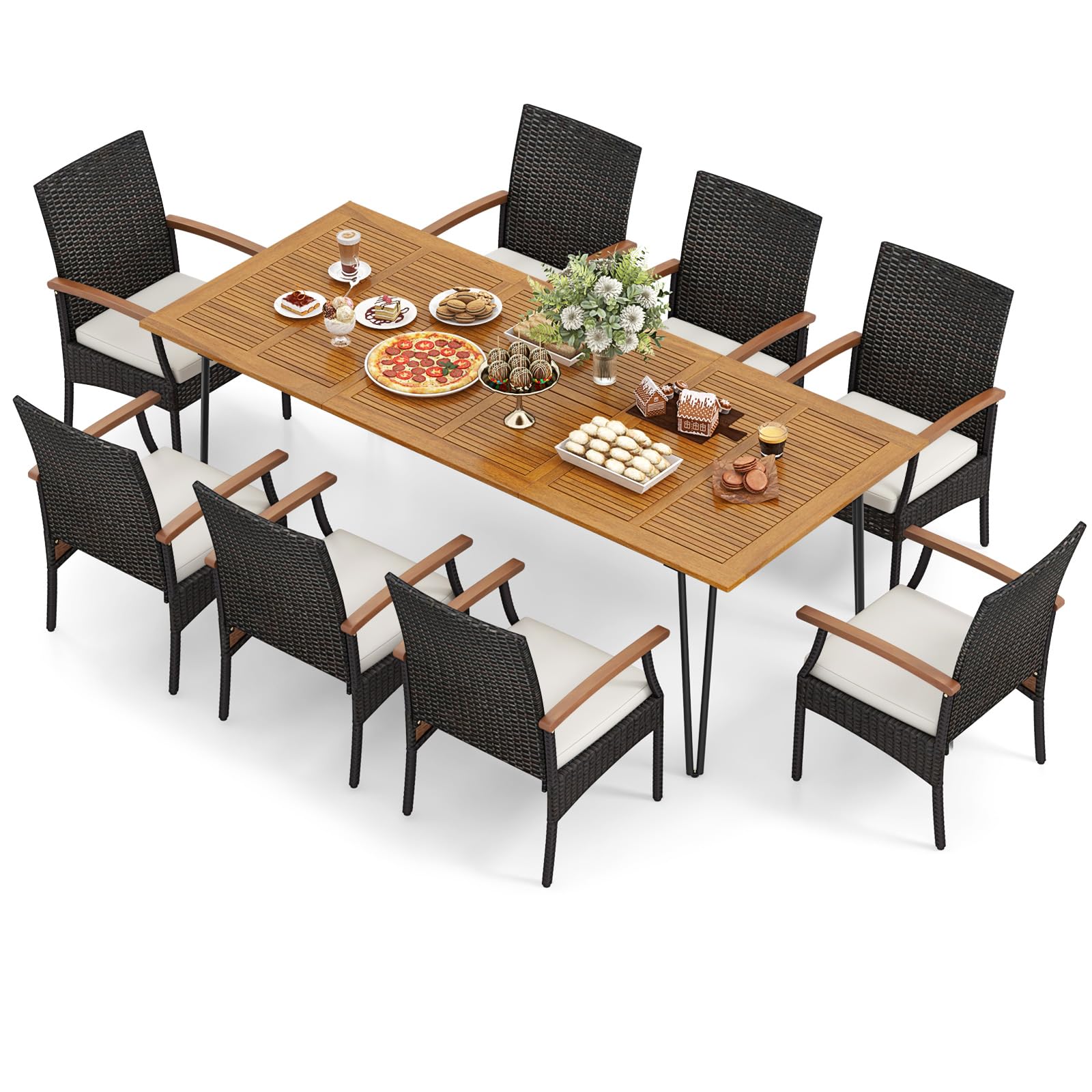 Tangkula Ensemble de salle à manger d'extérieur 9 pièces (marron mélangé)